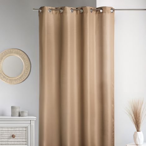 Homemaison – Rideau d'ameublement bachette unie taupe 140x250 cm – 8 œillets ronds argent – 100% polyester – Prêt-à-poser