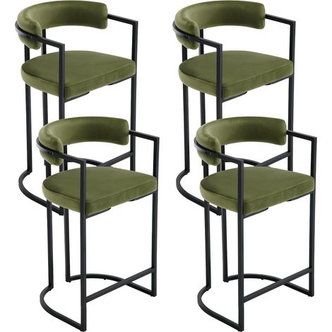 Wahson Velvet Bar Stools 4Pcs – Modern Counter Chairs for Kitchen, Home Bar & Restaurant, Green (1/5)