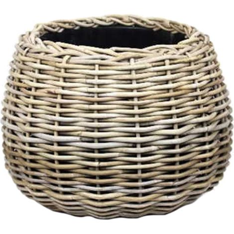 VAN DER LEEDEN DRYPOT® Rattan Tina Pflanzkübel Grau Ø 45 cm - Sylter Körbe (1/5)