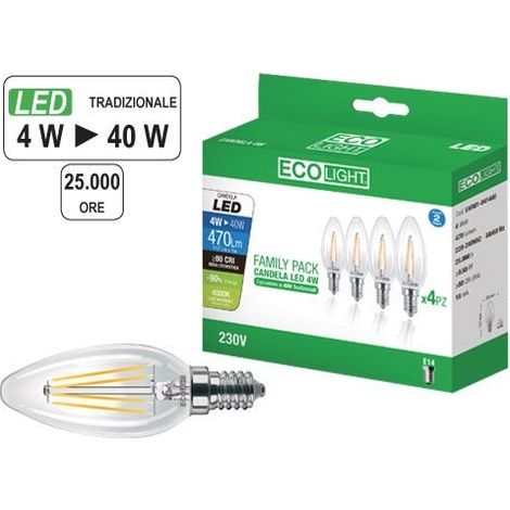 Kit 4 LED -Glühbirnen mit E14 Ecolight 4W Olive Filament (1/2)