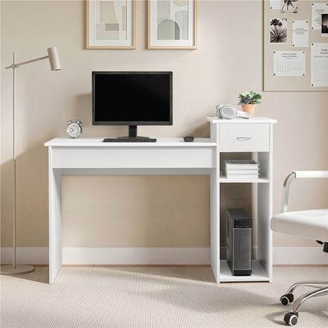 Homevive Mesa para Ordenador Moderna con Cajón y 2 Estantes 122x50x87 cm Mesa Escritorio Madera con Soporte para Monitor, Mesa de Oficina para Trabajo y Juegos para Despacho, Estudio y Dormitorio (1/5)