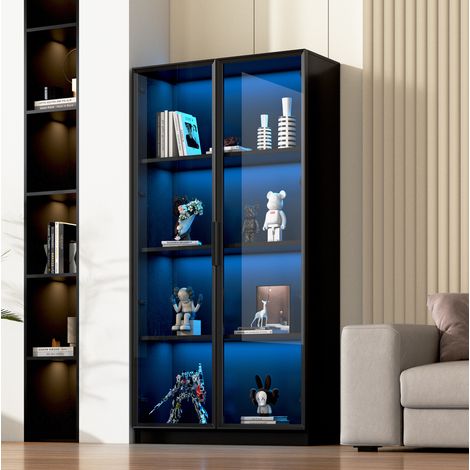 Vitrine Schrank LED 80x40x160 cm Schwarz OKMYHOME (1/5)