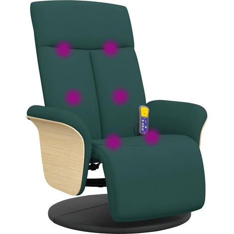 Poltrona Reclinabile Massaggi Poltrona Relaxo Poggiapiedi Verde Scuro Tessuto (1/4)