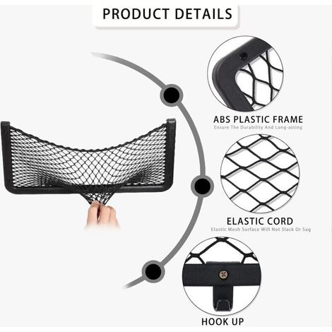 Rete portaoggetti per auto – 4 pezzi elastici con ganci, dimensioni 36 x 18 cm, ideale per bagagliai auto e camper.
