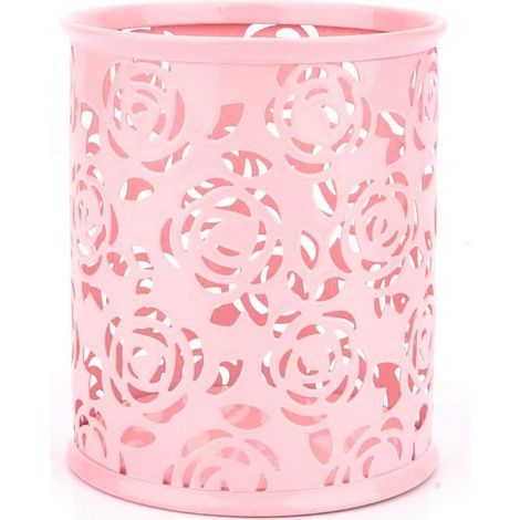 Stifthalter, Bleistifttopf, originelles Design in durchbrochenem Rosa, schlicht und elegant, Stifthalter aus Metall, elegantes und praktisches Büro- oder Küchenaccessoire.