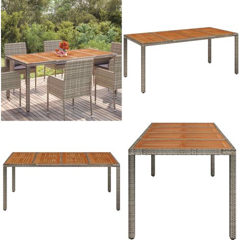 Table de jardin dessus en bois Gris 190x90x75 cm Résine tressée - Table De Jardin - Table Extérieure - Meubles De Jardin - Table En Bois - Table Résistante Aux Intempéries - Home & Living