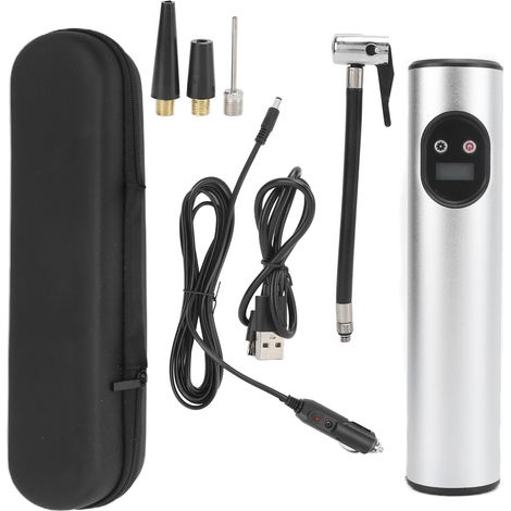 Pompe à air sans fil portable multifonction rechargeable avec affichage numérique et éclairage, gonfleur argenté (1/5)