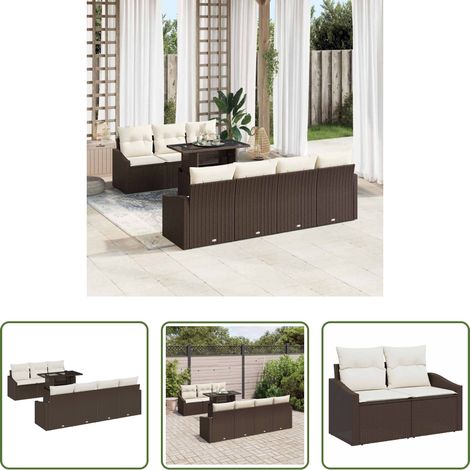 Terrassensofa - Garten-Sofa-Set mit Kissen mit Speicher 8 pcs Braun Poly-Rattan (1/5)
