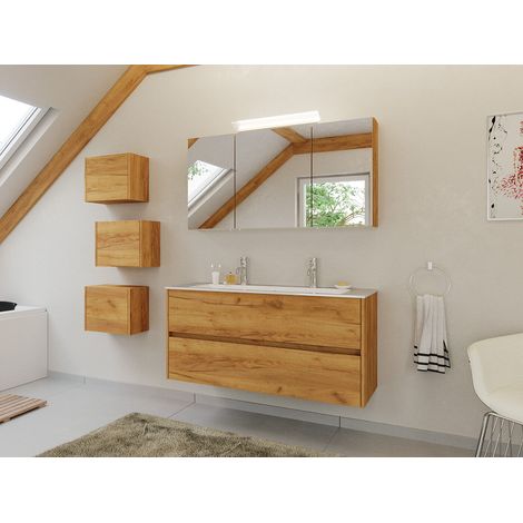 Doppel-Badmöbel Set Taifun 3tlg. 120 cm Spiegelschrank und 3er Boxen eiche gold (1/5)