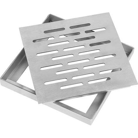 Bonde de sol carrée en acier inoxydable - 200 x 200 mm - Avec cadre - Anti-odeur - Pour salle de bain, terrasse, balcon, jardin - Grille de drainage pour l'extérieur - Évacuation de l'eau (1/5)