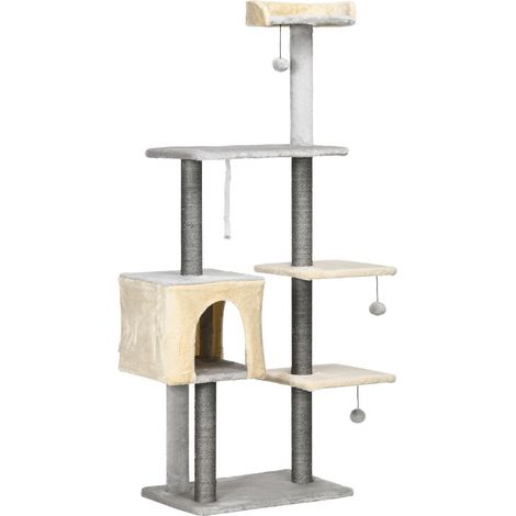 TIRAGRAFFI PER GATTI ALTO 156 CM CON LETTINO. CASETTA E PALI TIRAGRAFFI IN SISAL (1/5)