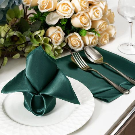 2er-Pack Satin-Tischservietten, dunkelgrün, 43x43 cm, luxuriöse Dekoration für Hochzeit und Hotel