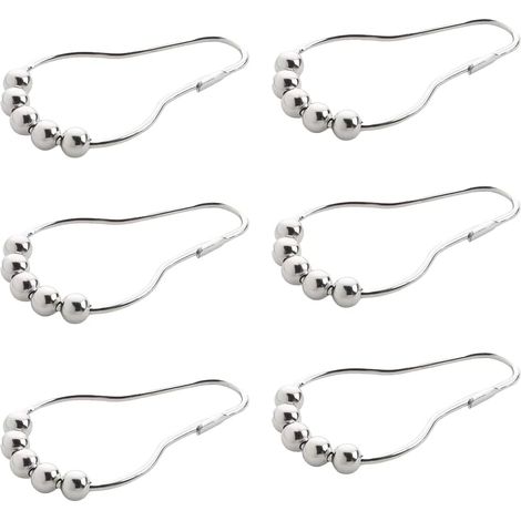 SHINING HOUSE Crochets pour Rideau de Douche, 6 Pcs Anneaux de Douche en Acier Inoxydable, Accroche Rideau de Douche, Crochets pour Rideaux de Douche Antirouille, avec Système Coulissant (1/5)