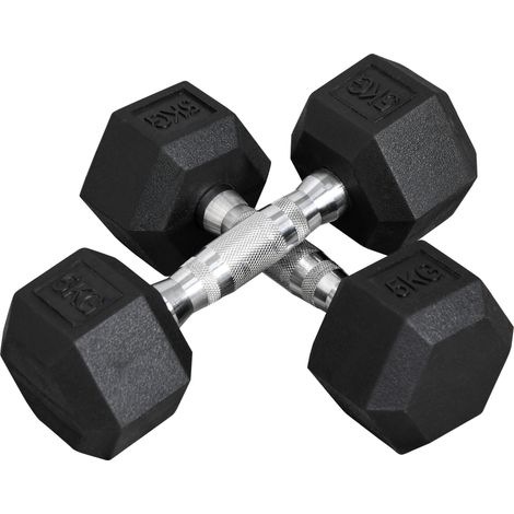 Haltères hexagonaux 2 x 5 kg en métal noir, antidérapants, pour musculation à domicile, salle de sport ou bureau, prise sûre et design anti-roulement  CHICFURN (1/5)