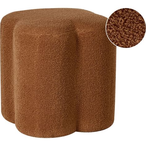 Pouf en Bouclé en Forme de Trèfle Accessoire Meuble de Salon Chambre Marron Doré Mancos (1/5)