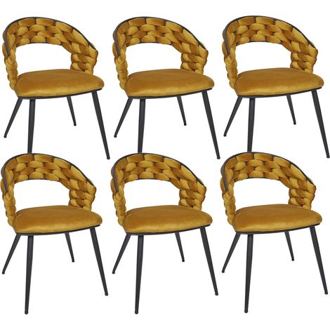 OSCAR - Lot de 6 Chaises en Velours Jaune Moutarde Pieds Métal Noir (1/5)
