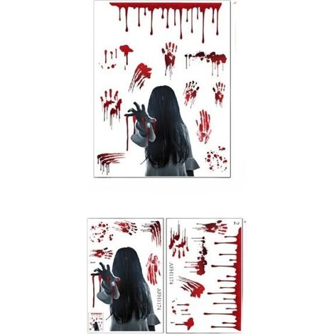 Autocollants de porte d'Halloween Horreur Visage ensanglanté Peinture décorative d'Halloween (1/5)