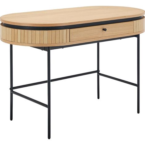 Bureau avec 1 tiroir - Placage chêne - Coloris : Naturel et noir - CARDIONA