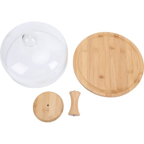 Support Gâteau Bois avec Couvercle 12in Holder Multi Fonctionnel – Plateau Service Grand Couvercle Verre Dôme (1/5)