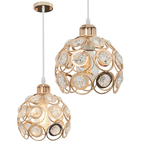 LAMPE SUSPENDUE APP208-1C CRISTAL OR RONDE 1-POINTS DE LUMIÈRE E27 18X18X15-95CM REGLABLE (1/5)