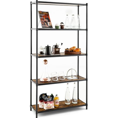 GOPLUS étagère de Rangement 5 Niveaux,étagère en échelle avec Anti-Basculement,Pied Réglable,Style Industriel, 29P x 80l x 154H cm (1/5)