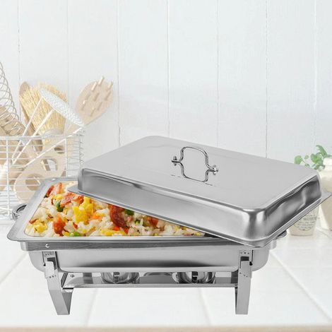 Gojoy – Réchaud plat 9L en acier inoxydable – Couvercle pratique – Maintien au chaud – Cadre stable pour buffets – Facile à nettoyer