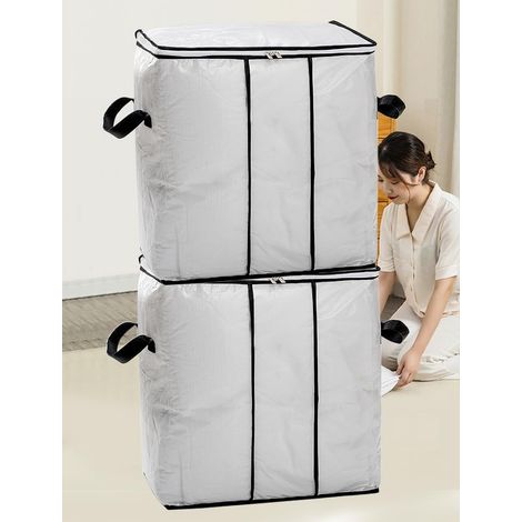 KOWOLL Lot de 2 sacs de rangement transparents Poignées renforcées et double fermeture éclair Conception pliable peu encombrante, style vertical. (1/5)