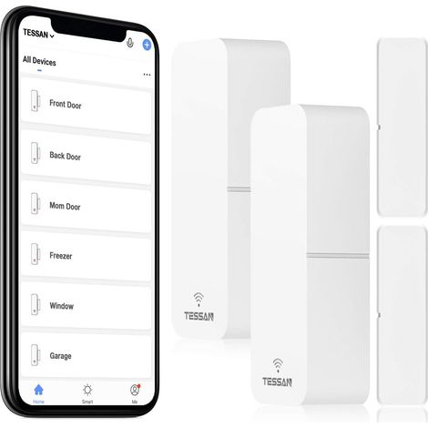 Lot de 2 capteurs de porte intelligents, capteurs de contact de fenêtre WiFi compatibles avec Amazon Alexa et Google Assistant, aucun hub requis, notifications et alarmes sur téléphone, programmables  (1/5)