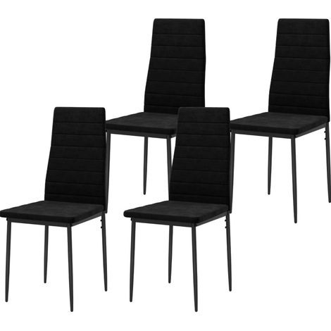 Lot de 4 chaises de salle à manger sans accoudoirs en tissu noir, dossier haut ergonomique, pieds métal, gain de place pour cuisine, salon ou chambre  CHICFURN (1/5)