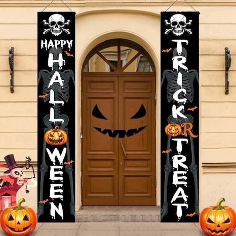 Halloween-Dekorationen – Willkommensschilder mit „Süßes oder Saures“-Text, geeignet für Haustüren, Veranden, Terrassen und als Wanddekoration im Innenbereich. (1/5)