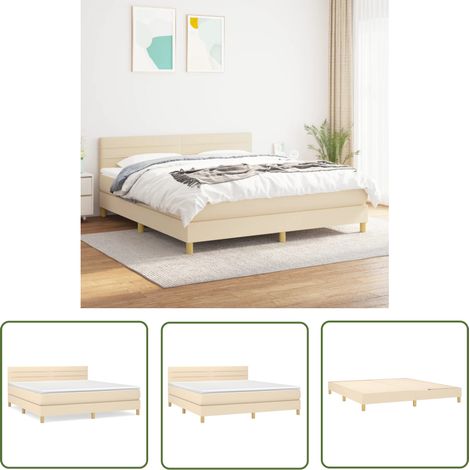 The Living Store Boxspringbett mit Matratze Creme 160x200 cm Stoff - Boxspringbett - Doppelbett - Cremefarbenes Bett - Bettrahmen - Matratze (1/5)