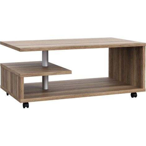 Home Heavenly® - Mesa centro con revistero BENNY, de líneas geométricas, 105x60x45,6 cm. Color: Roble Antiguo (1/5)