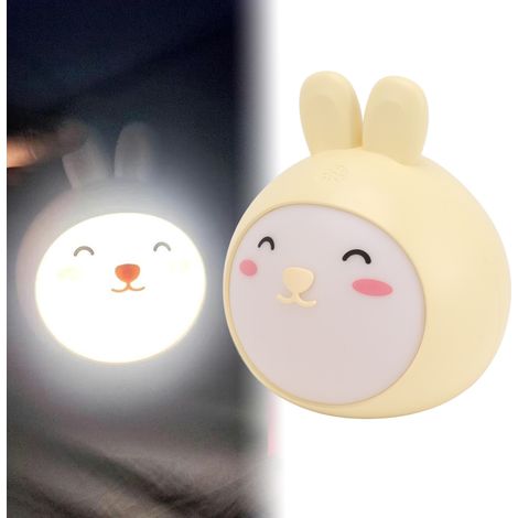 Veilleuse tactile lapin de dessin animé avec variateur d'intensité à trois niveaux et port USB - Jaune (1/5)