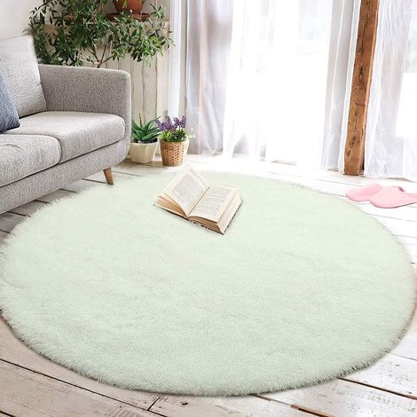 Teppich Flauschig Groß Rutschfest Wohnzimmer 160 cm Rund Weiß (1/5)