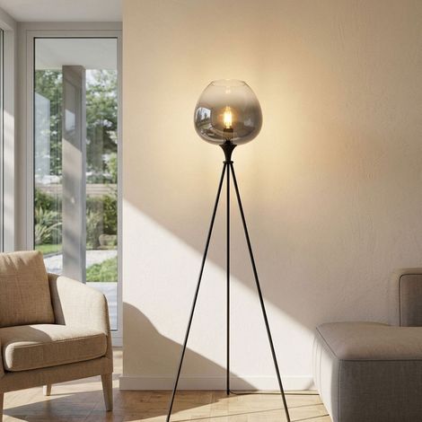 Lampadaire LED sur pied verre fumé Lampe de salle à manger sur pied verre fumé noir, métal, 1x E27 filament LED blanc chaud, DxH 65x145 cm (1/5)