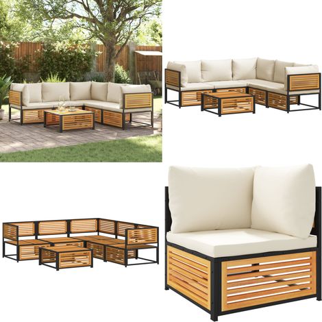Salon de jardin avec coussins 6 pcs bois d'acacia solide - Salon De Jardin - Canapé D'extérieur - Meuble De Jardin - Acacia - Table De Jardin - Home & Living (1/5)