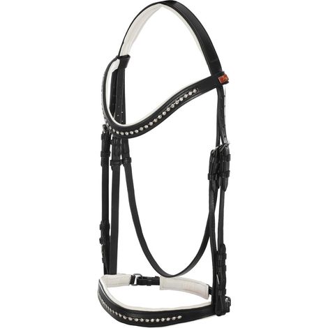 Bridon de dressage anglais avec bordure en paiping blanc et strass (1/2)