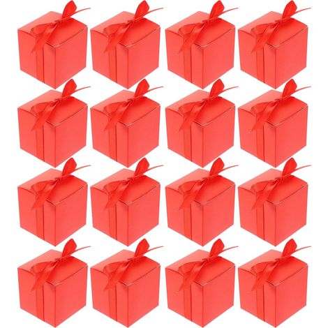 Lot de 50 set de Boîtes D’Emballage en Papier Kraft Rouge pour Bonbons et Chocolats Boîte Carrée 7X7X5 CM Ruban Rouge Multifonction pour Fêtes Mariages et Anniversaires (1/5)