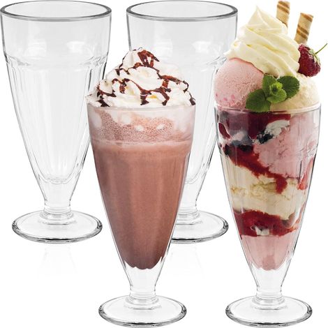 Lot de 4 grands verres à glace de 350 ml - Verres rétro, compatibles lave-vaisselle, verres à dessert transparents pour milkshakes, coupes glacées, fruits, glaces et desserts (4 pièces) (1/5)