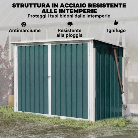 Abri poubelle double porte en acier pour extérieur, rangement déchets ménagers résistant