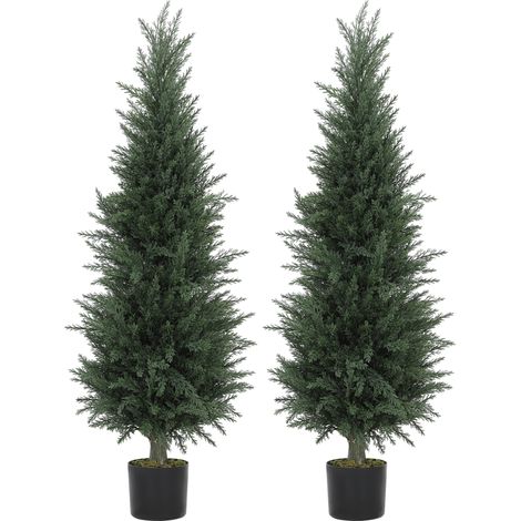 Pair of Lifelike Green Artificial Cypress Trees for Home Decor and Landscaping