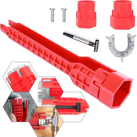 Clé à molette multifonctionnelle, rouge, antidérapante, pour robinetterie, pour l'entretien, le montage et la réparation de la maison.-AquaForge (1/5)