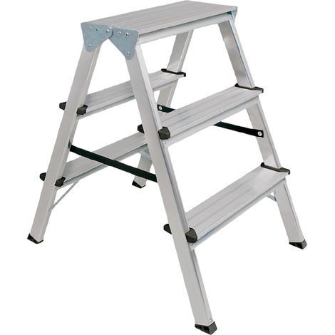 BRB Alu-Doppelleiter, Tragkraft 150 kg, zusammenklappbar (Silber, 3)