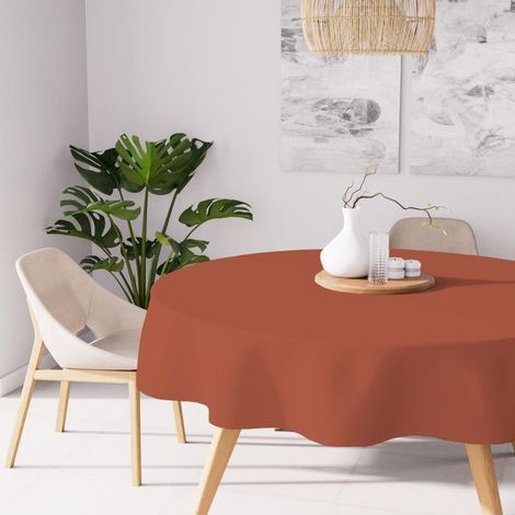 Nappe anti-tâches ronde 180 cm ALIX corail, par Soleil d'ocre