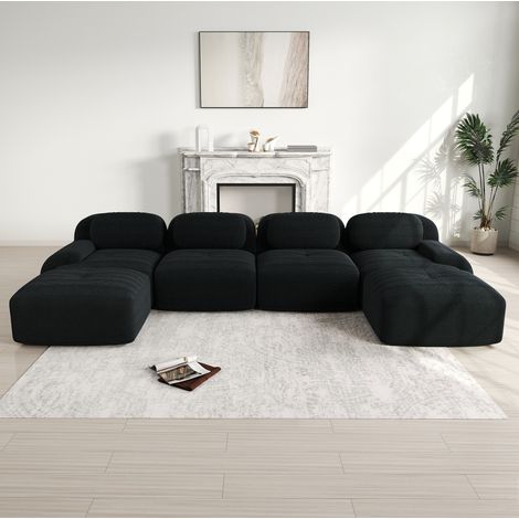 Modulares U-Ecksofa ohne Montage, 388 x 178 x 70 cm, schwarzer Cord HAVRYA (1/5)