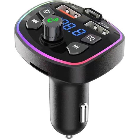 FM-Autotransmitter mit farbiger Ambientebeleuchtung und Schnellladefunktion – Modell Q7