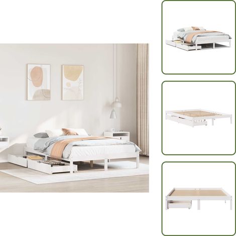 Massivholzbett ohne Matratze Weiß 135x190 cm Kiefernholz - Bettrahmen - Bettgestell - Schlafzimmerbett - Doppelbett (1/5)