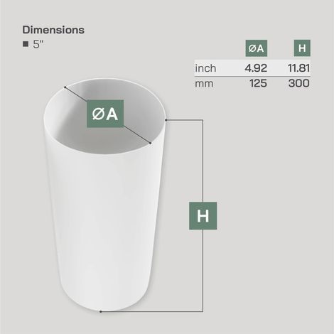 Round Ventilation Pipe 125 mm, 30 cm, White Plastic for Heating and Air Conditioning (1/5)