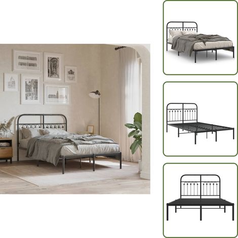 The Living Store Bettgestell mit Kopfteil Metall Schwarz 120x190 cm - Metallbettfundament - Doppelbett - Boxspringrahmen - Bettgestell Schwarz - Schlafzimmermöbel