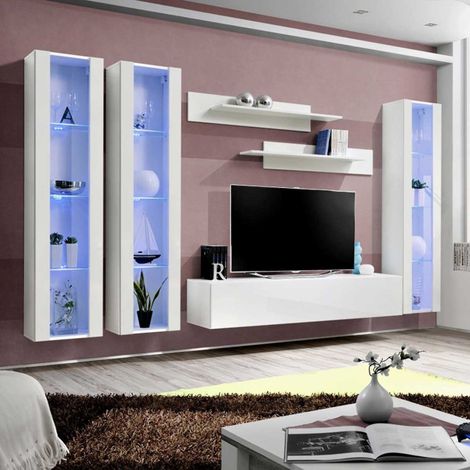 Ensemble Meuble TV Mural "Fly C2" 310cm Blanc (1/5)